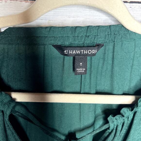 41 Hawthorn Green Paisley Long Sleeve Tie Front Blouse M - Picture 2 of 4